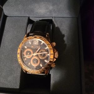 SO&CO Men’s Watch -Tribeca, Rose Gold on Black leather band. NiB
